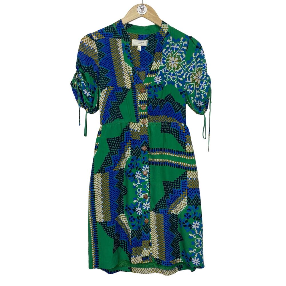 Anthropologie MOULINETTE SOEURS Silk Dress Green Blue Rainforest Morning Sz 2 - Picture 2 of 12